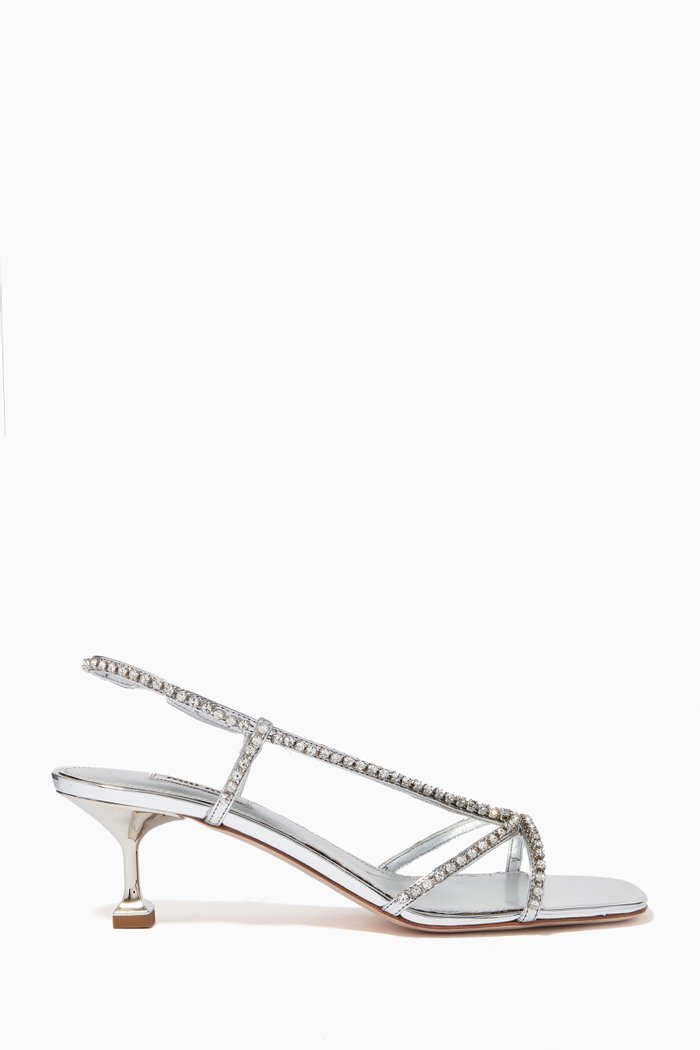 

Crystal Sandals in Metallic Technical Fabric, Silver