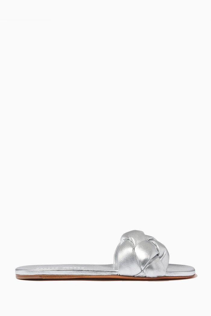 

Ciabatte Slides in Metallic Leather, Silver