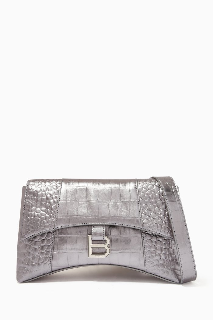 

Downtown Treize Shoulder Bag in Metallized & Embossed Leather, Silver