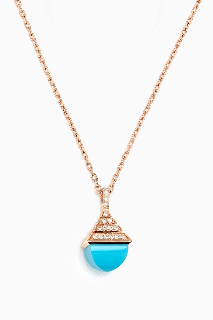 

Cleo Mini Rev Diamond & Turquoise Necklace in 18kt Rose Gold
