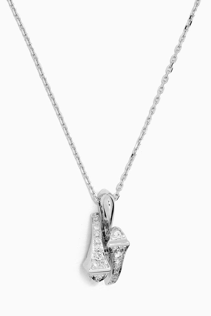 

Cleo Full Diamond Huggie Pendant Necklace in 18kt White Gold, Silver