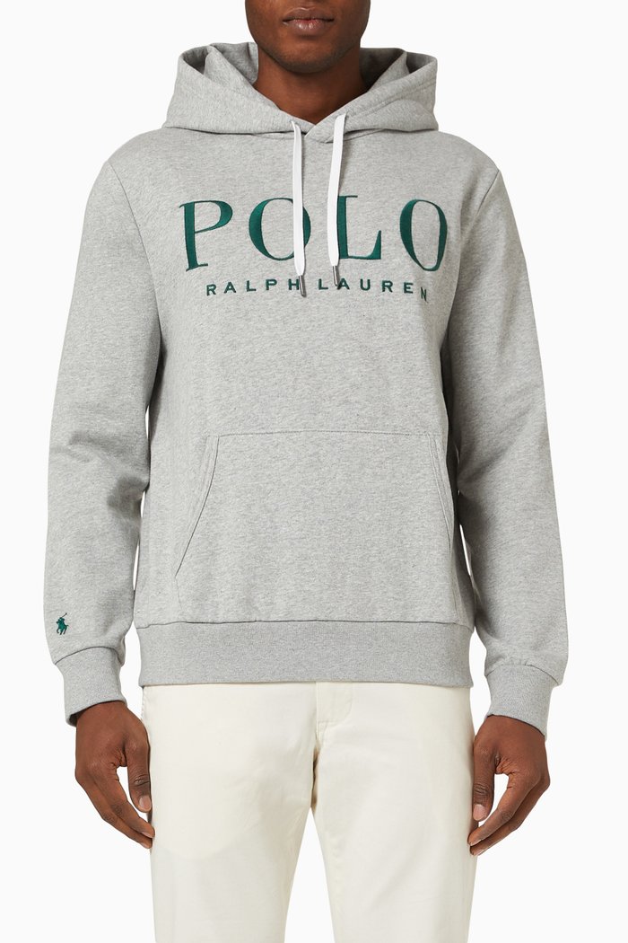 

Logo Embroidered Hoodie in Fleece, Grey