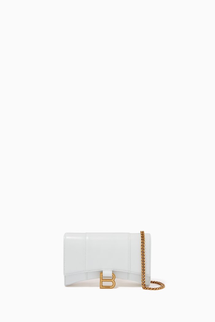 

Hourglass Wallet with Chain in Shiny Calfskin, White