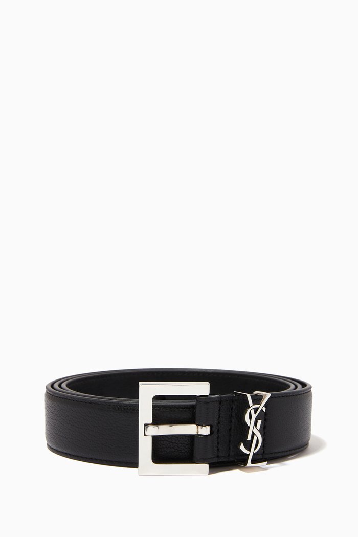 

Monogram Belt with Square Buckle in Smooth Leather, Black