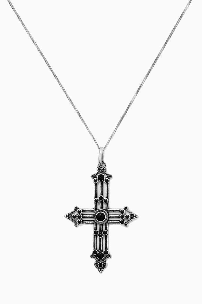 

Long Romantic Cross Charm Necklace in Metal, Silver