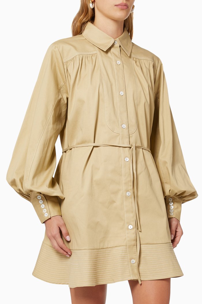 

Revered Shirt Dress in Cotton, Neutral