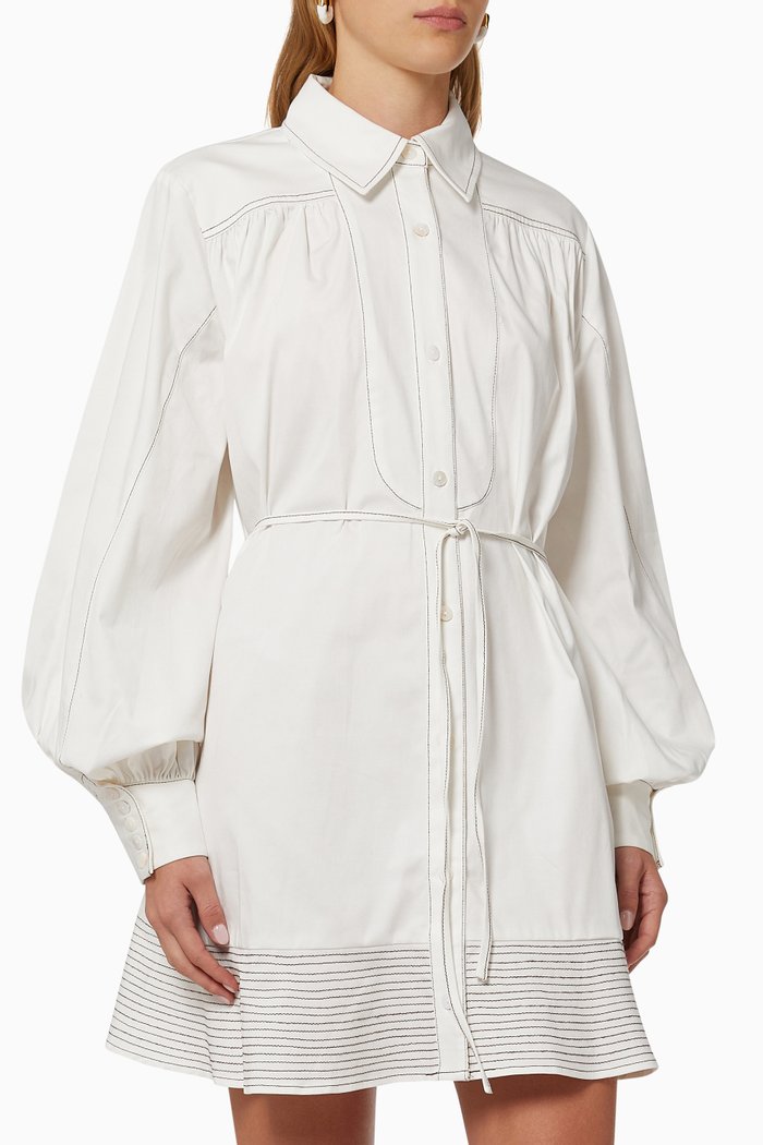 

Revered Shirt Dress in Cotton, Neutral