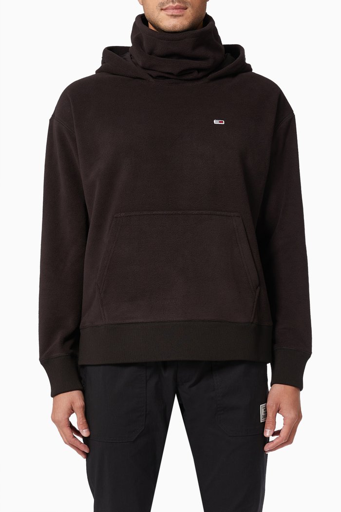 

Funnel Neck Hoodie in Fleece, Black