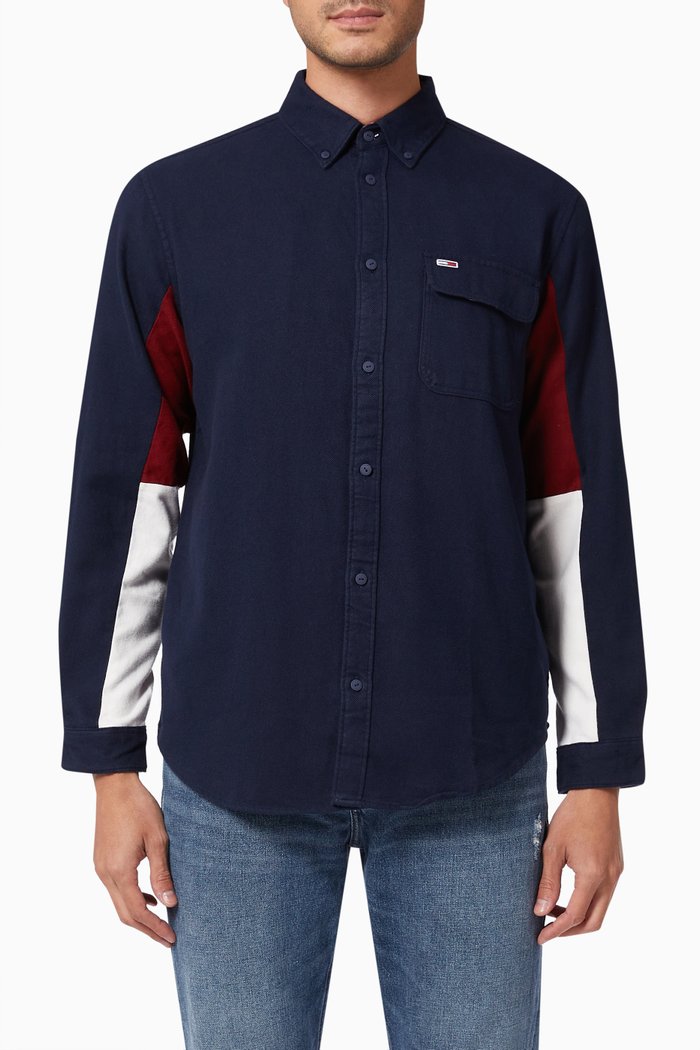 

Colour Block Shirt in Cotton Twill, Blue