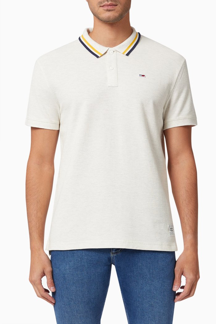 Polo Shirt in Heathered Knit, White