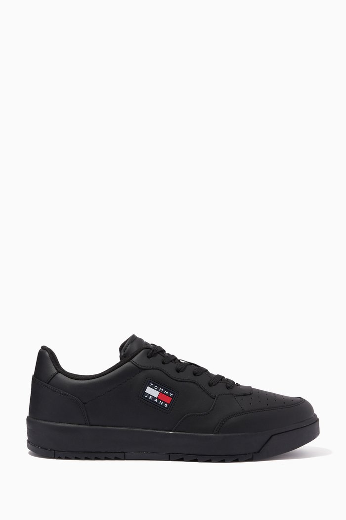 

Textured Panel Sneakers in Leather & Suede, Black