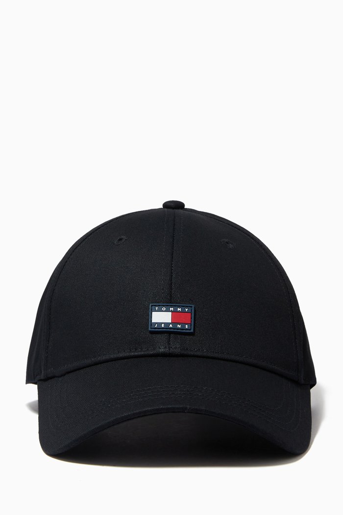 

Tommy Badge Casual Utility Cap in Organic Cotton, Black