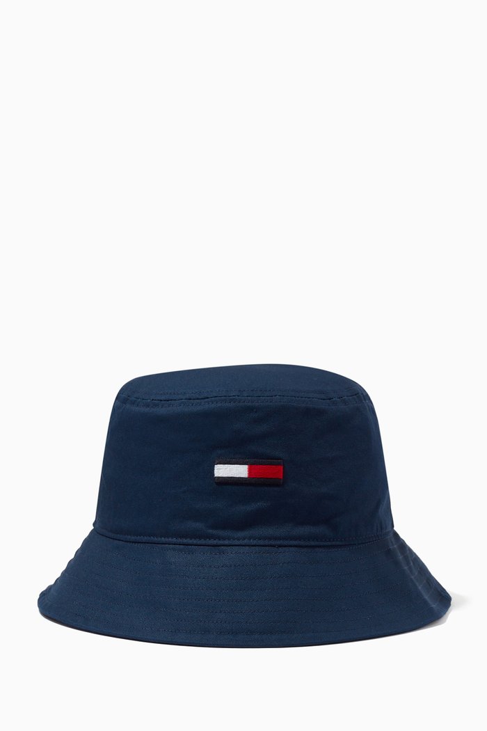 Flag Bucket Cap in Organic Cotton, Blue
