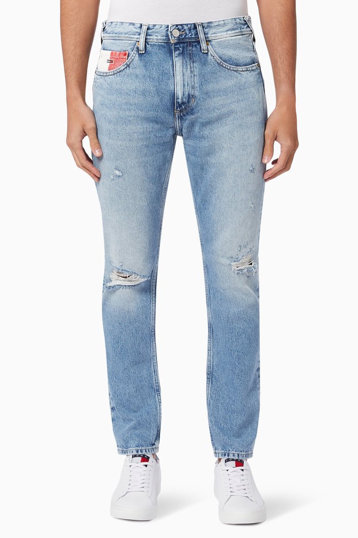

Scanton Distressed Slim Fit Jeans in Cotton & Hemp, Blue