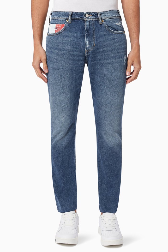

Scanton Frayed Slim Fit Jeans in Cotton & Hemp, Blue