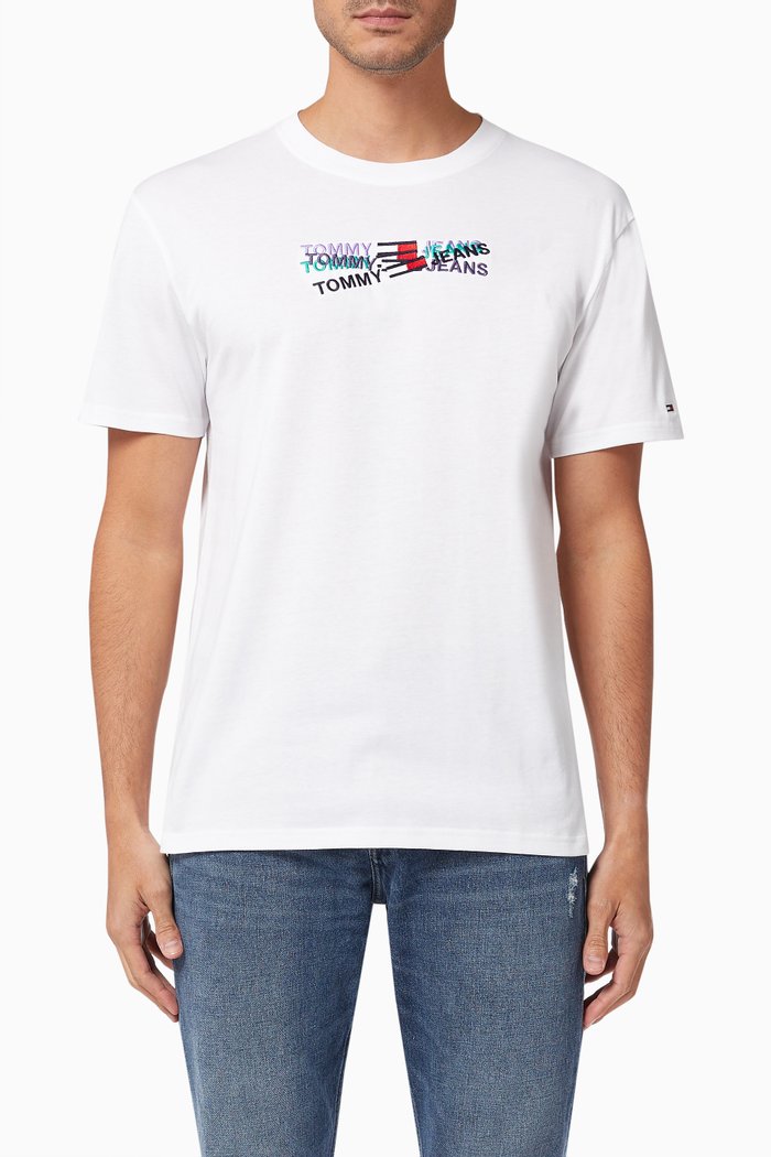 Multi-linear Logo T-shirt in Organic Cotton Jersey, White