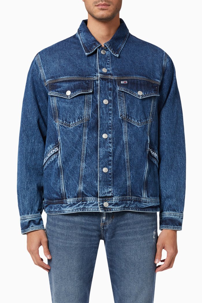 

Oversized Trucker Jacket in Cotton & Hemp, Blue