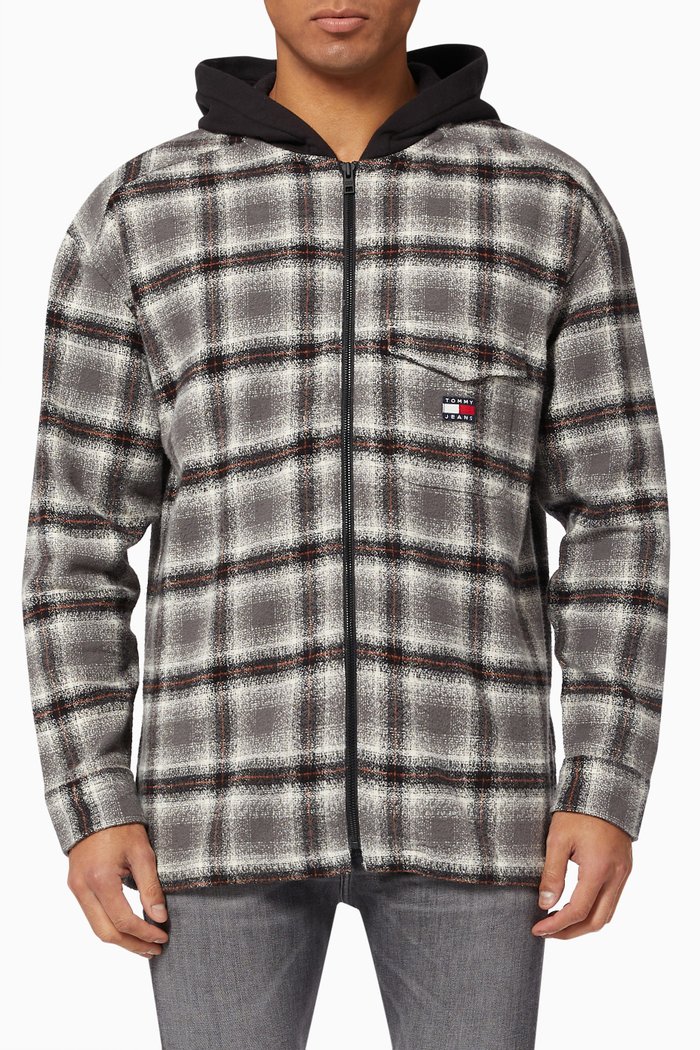 

Checked Hooded Overshirt in Organic Cotton, Multicolour