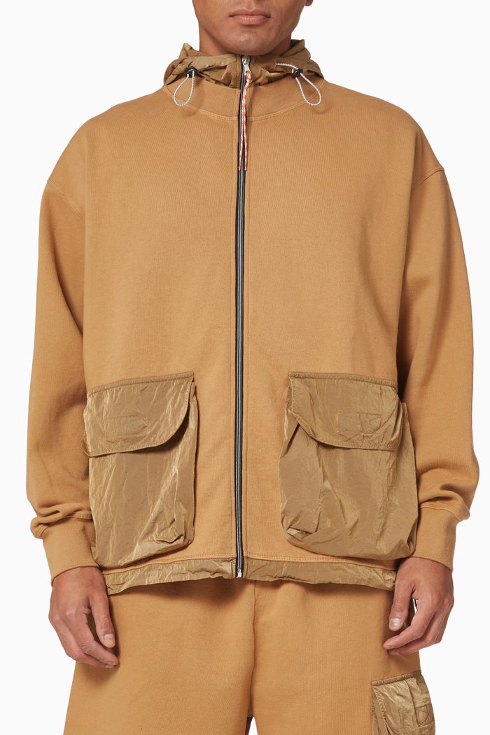

Hybrid Zip Through Jacket in Cotton, Brown