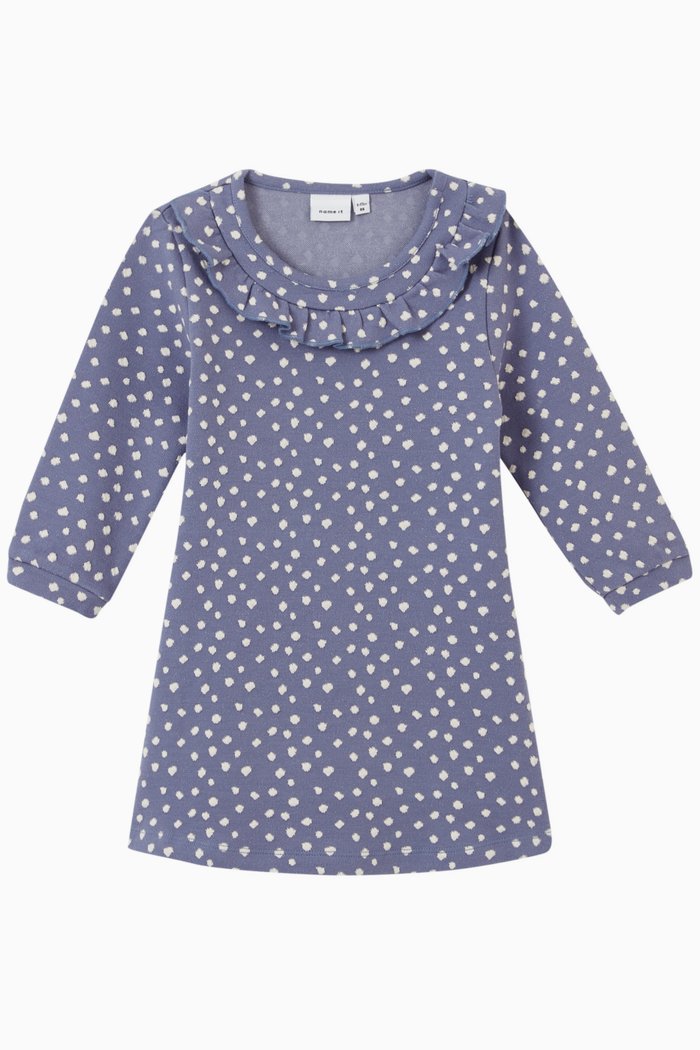 

Polka Dotted Dress in Organic Cotton Blend, Blue
