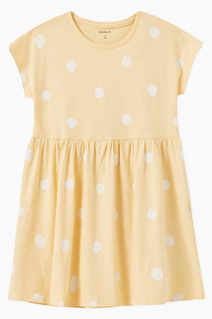 Polka Dots Dress in Cotton, Yellow