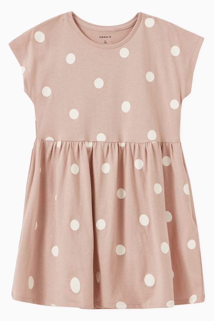 

Polka Dots Dress in Cotton, Pink