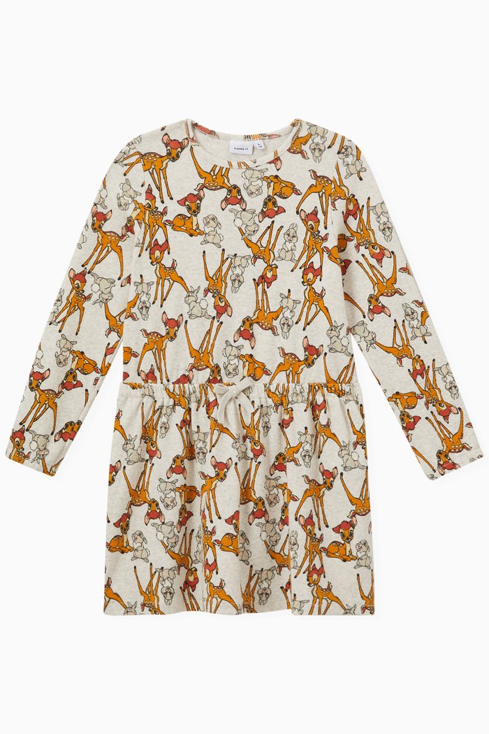 

All-over Bambi Print Dress in Organic Cotton, Neutral