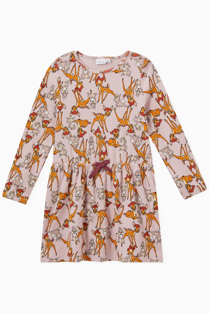 

All-over Bambi Print Dress in Organic Cotton, Purple