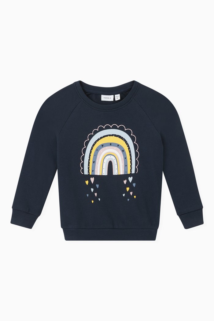 

Print Sweatshirt in Cotton Fleece, Blue