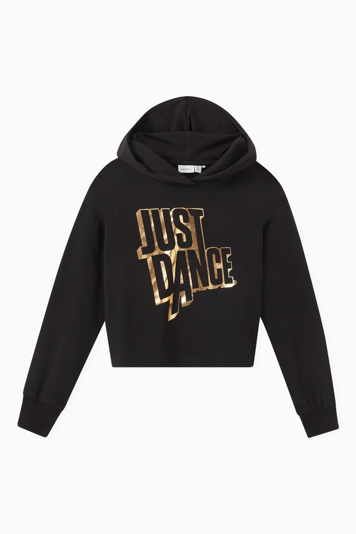 Just Dance Cropped Hoodie in Cotton, Black
