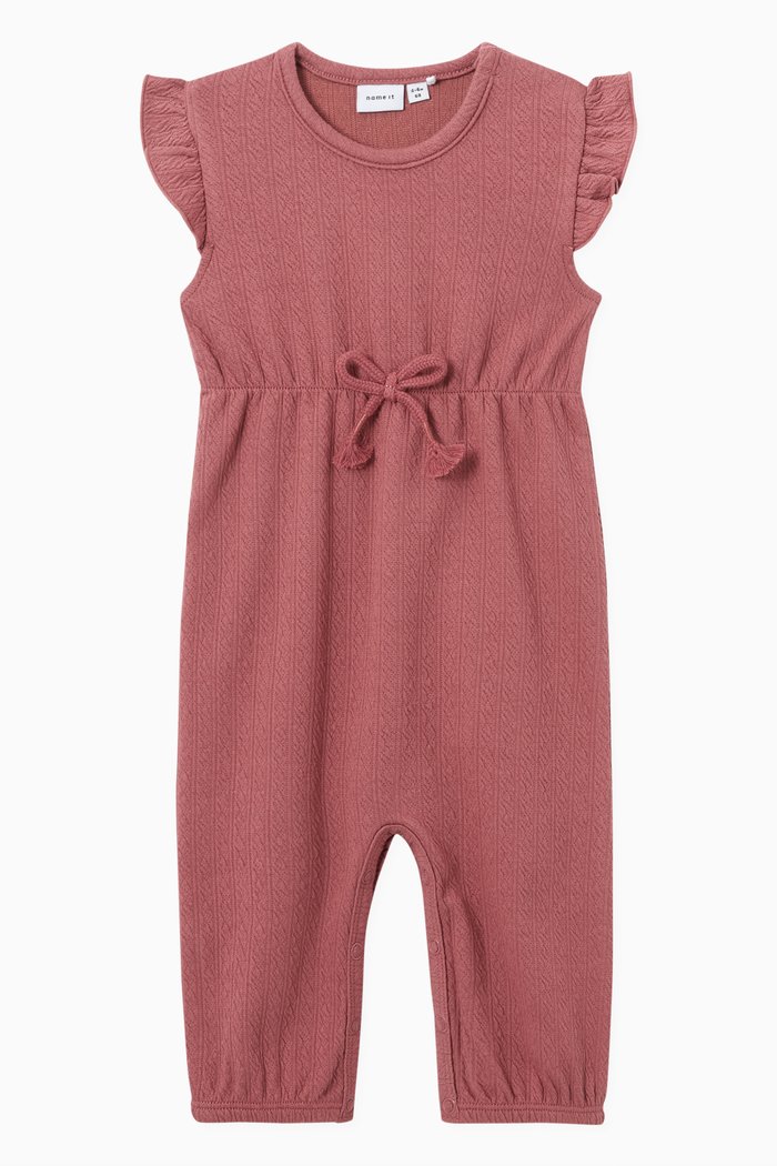 

Ruffled Sleeve Romper in Organic Cotton, Purple