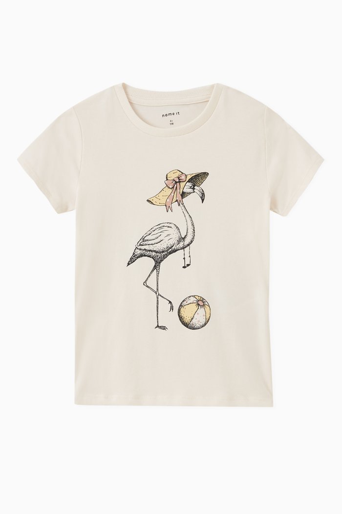 

Flamingo Print T-shirt in Cotton, White