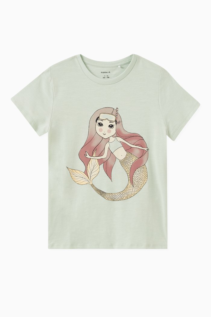 

Jusa Mermaid Print T-shirt in Cotton Jersey, Green