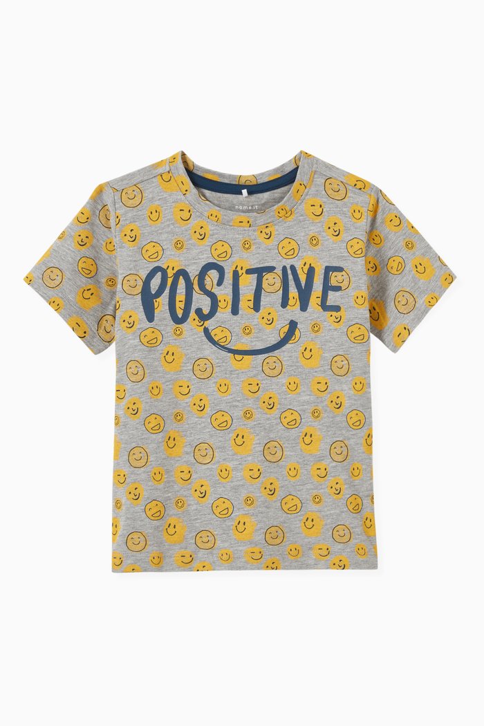 

Allover Smiley Print T-shirt in Organic Cotton Jersey, Grey