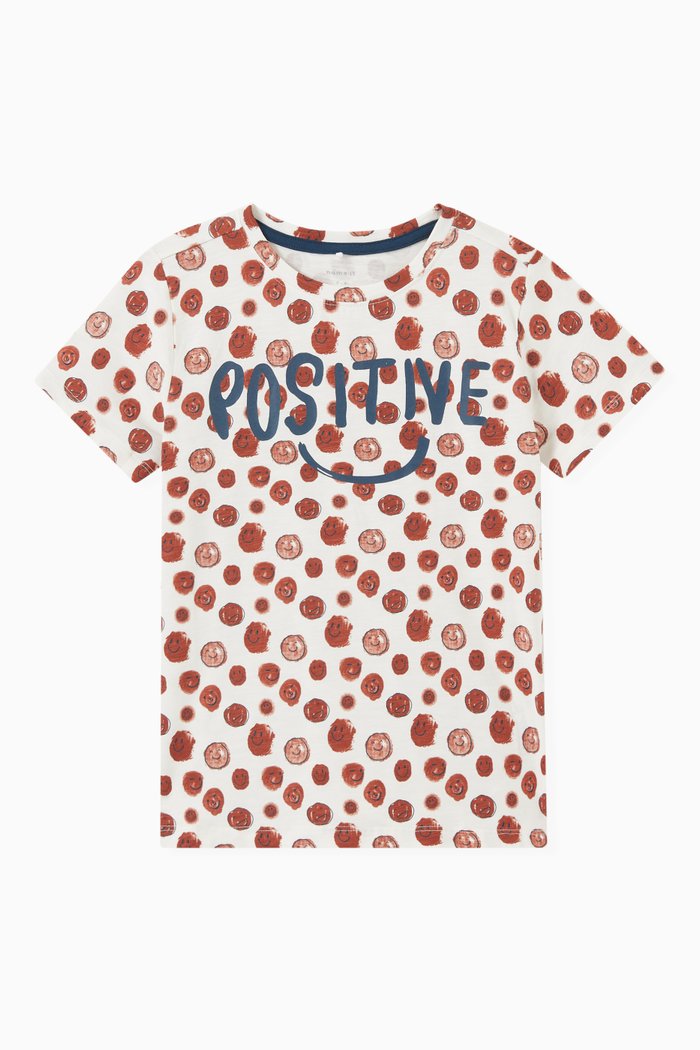 All-over Smiley Print T-shirt in Organic Cotton Jersey, White