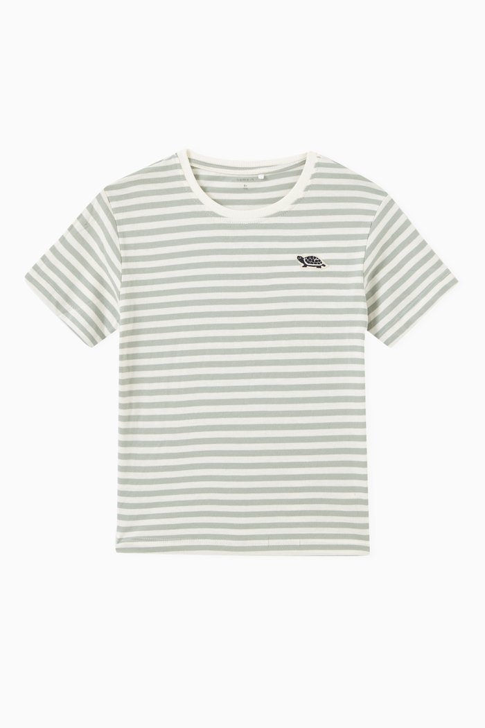 Striped Animal T-shirt in Cotton, Green