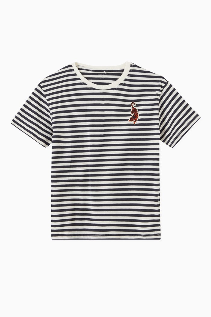 

Striped Animal T-shirt in Cotton, Blue