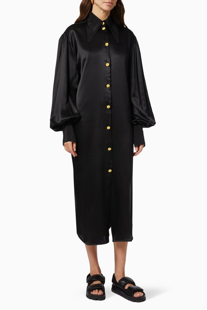 

Kristen Shirt Dress in Silk Satin, Black