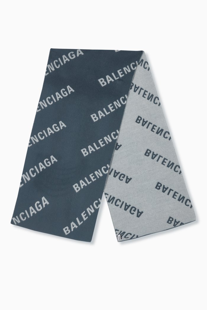 

Allover Logo Macro Scarf in Brushed Wool, Grey