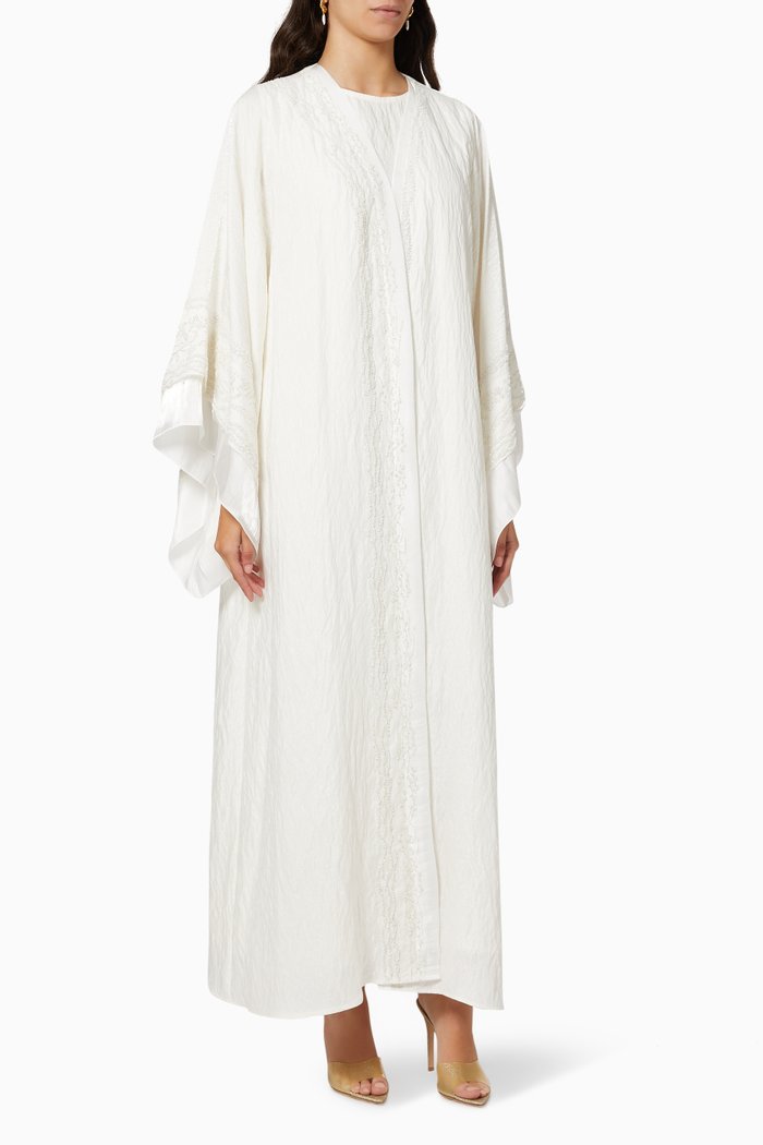 

Bead Trim Abaya & Inner Dress, White