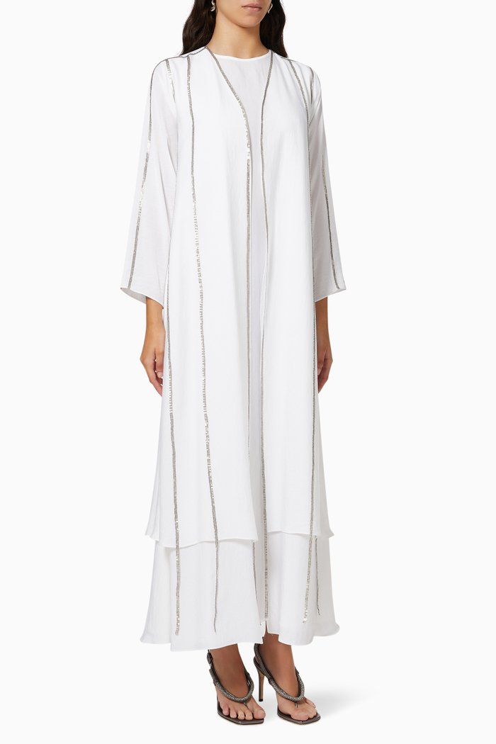 

Embellished Abaya & Inner Dress, White