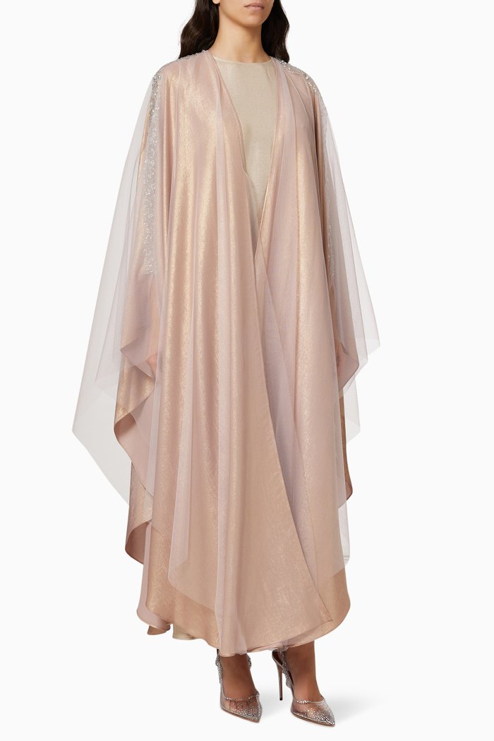 

Embellished Tulle Abaya & Inner Dress, Neutral