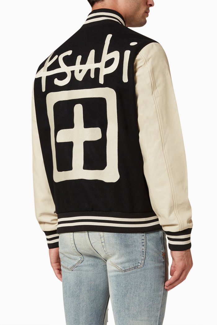 

King Letterman Jacket in Wool & Leather, Black