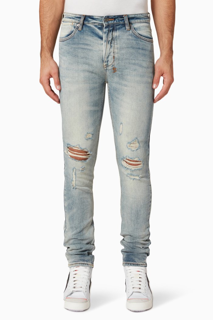 

Van Winkle Skyhigh Trashed Jeans in Stretch Denim, Blue