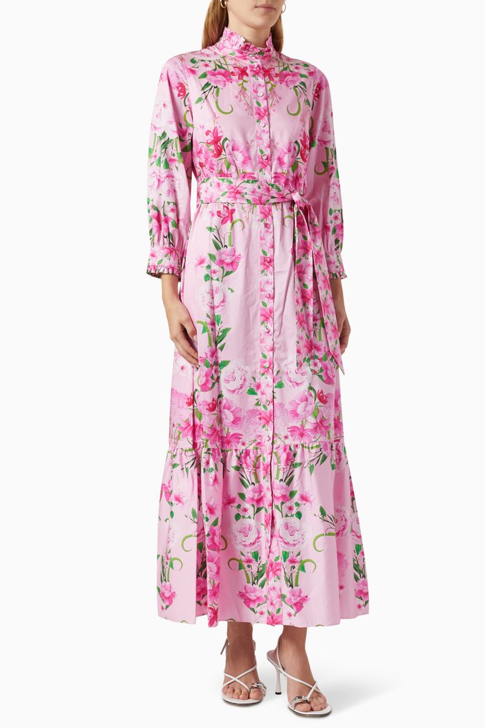 

Demi Printed Maxi Dress in Cotton, Pink