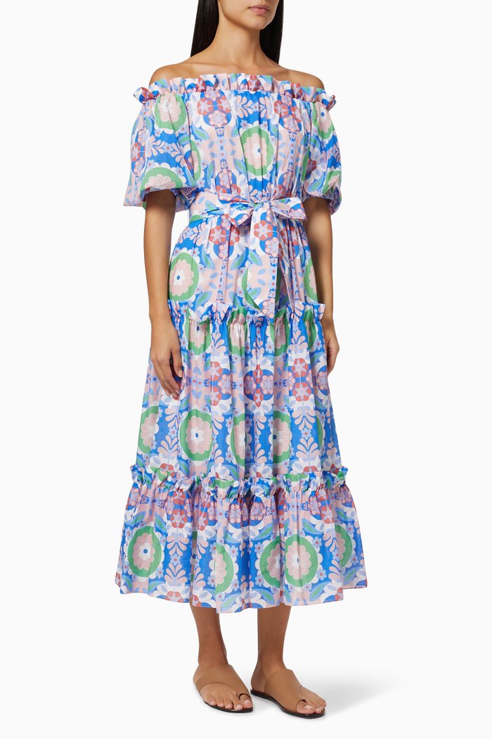

Gigi Off-the-shoulder Dress in Linen, Blue