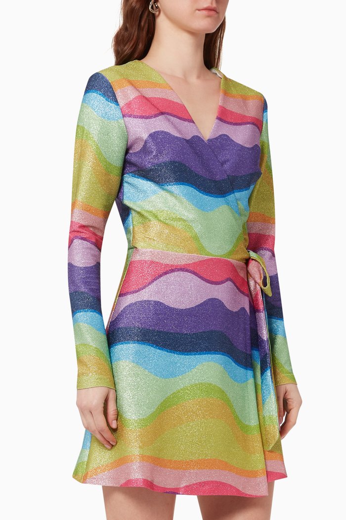 

Zsa Zsa Wrap Mini Dress in Rainbow Lurex, Yellow