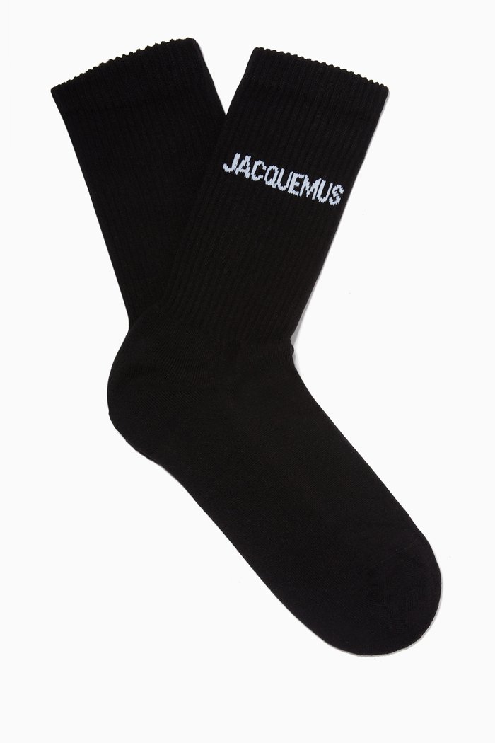 Les Chaussettes Logo Socks in Organic Cotton, Black