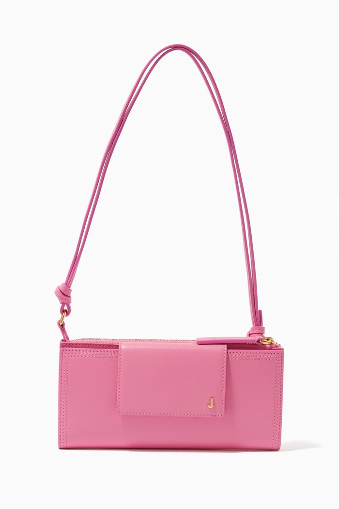 

Le Pichoto Strapped Cardholder in Leather, Pink