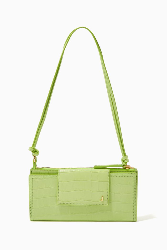 

Le Pichoto Strapped Cardholder in Leather, Green